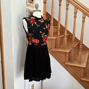 Altar'd State Black Mini Dress with Lace and Floral Embroidery